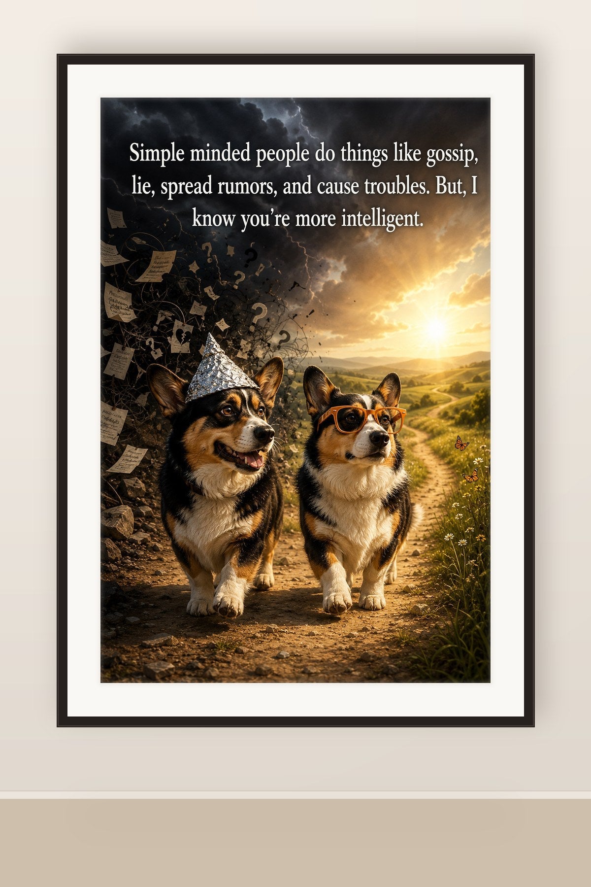 The print shown framed and hung on a wall