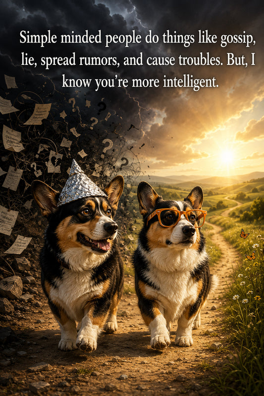 Corgi wall art print: "Simple minded people do things like gossip, lie, spread rumors, and cause troubles. But, I know…"