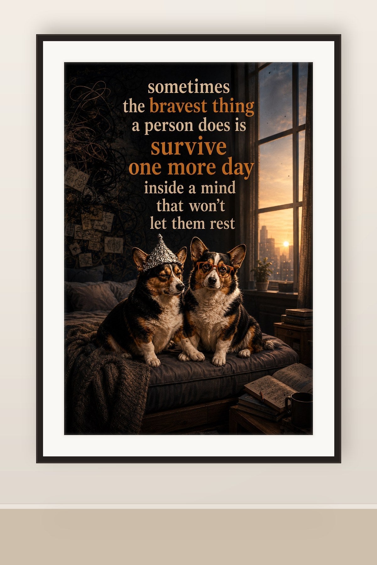 The print shown framed and hung on a wall
