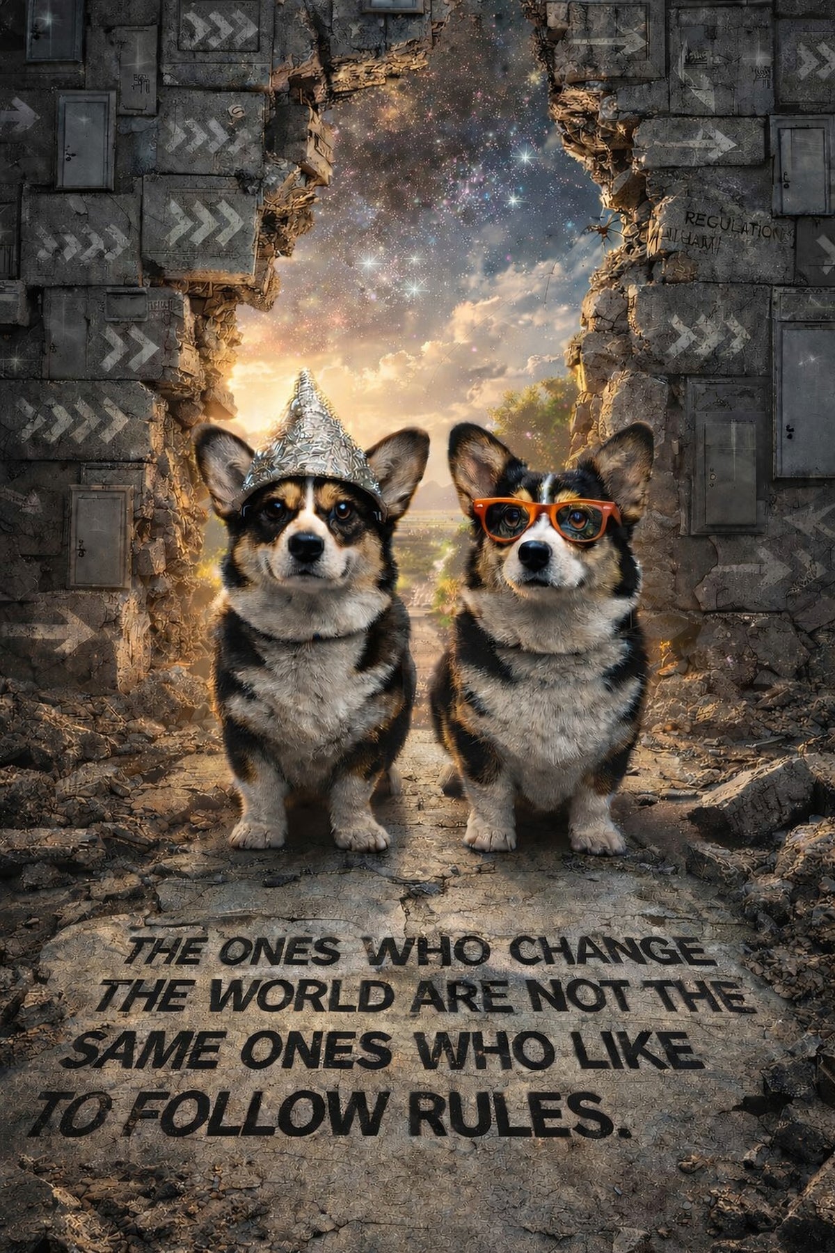 Corgi wall art print: "The ones who change the world are not the same ones who like to follow rules."
