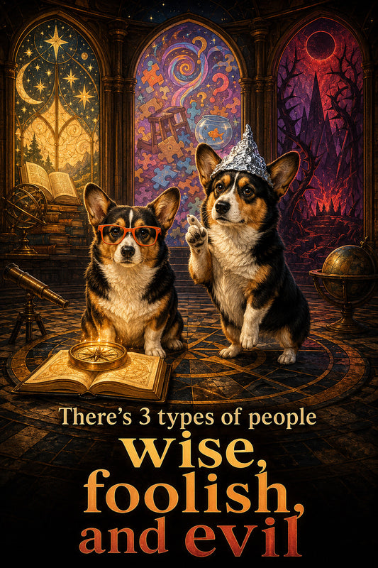 Corgi wall art print: "There's 3 types of people: wise, foolish, and evil"
