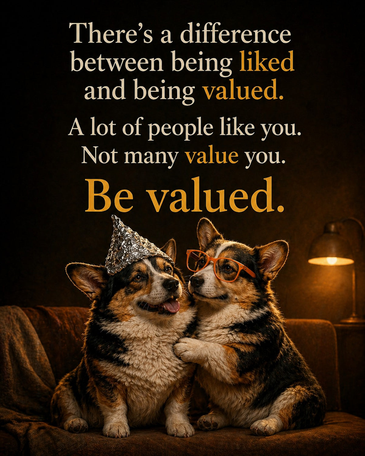 Corgi wall art print: "There's a difference between being liked and being valued… Be valued."