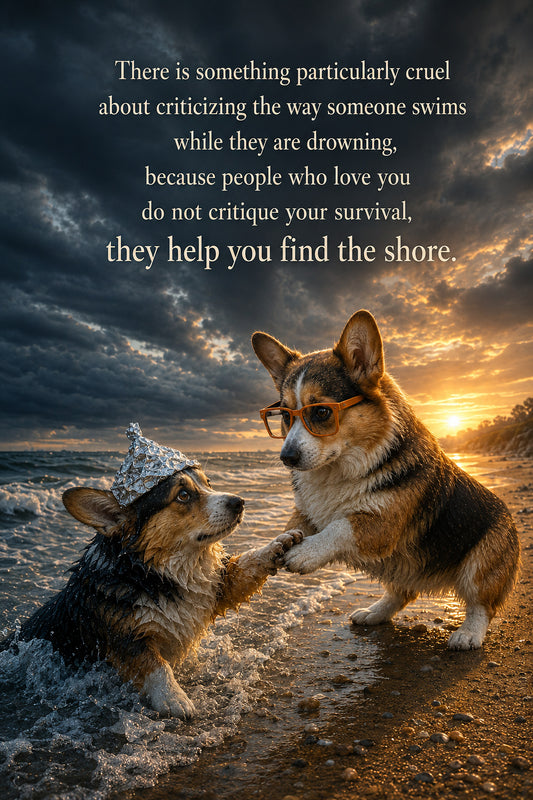 Corgi wall art print: "There is something particularly cruel about criticizing the way someone swims while they are…"