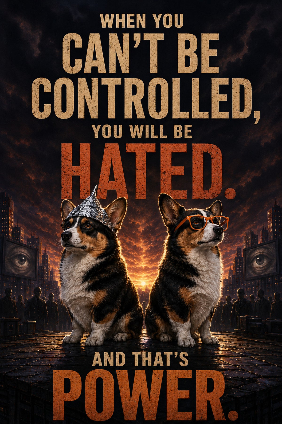 Corgi wall art print: "When you can't be controlled, you will be hated. And that's power."