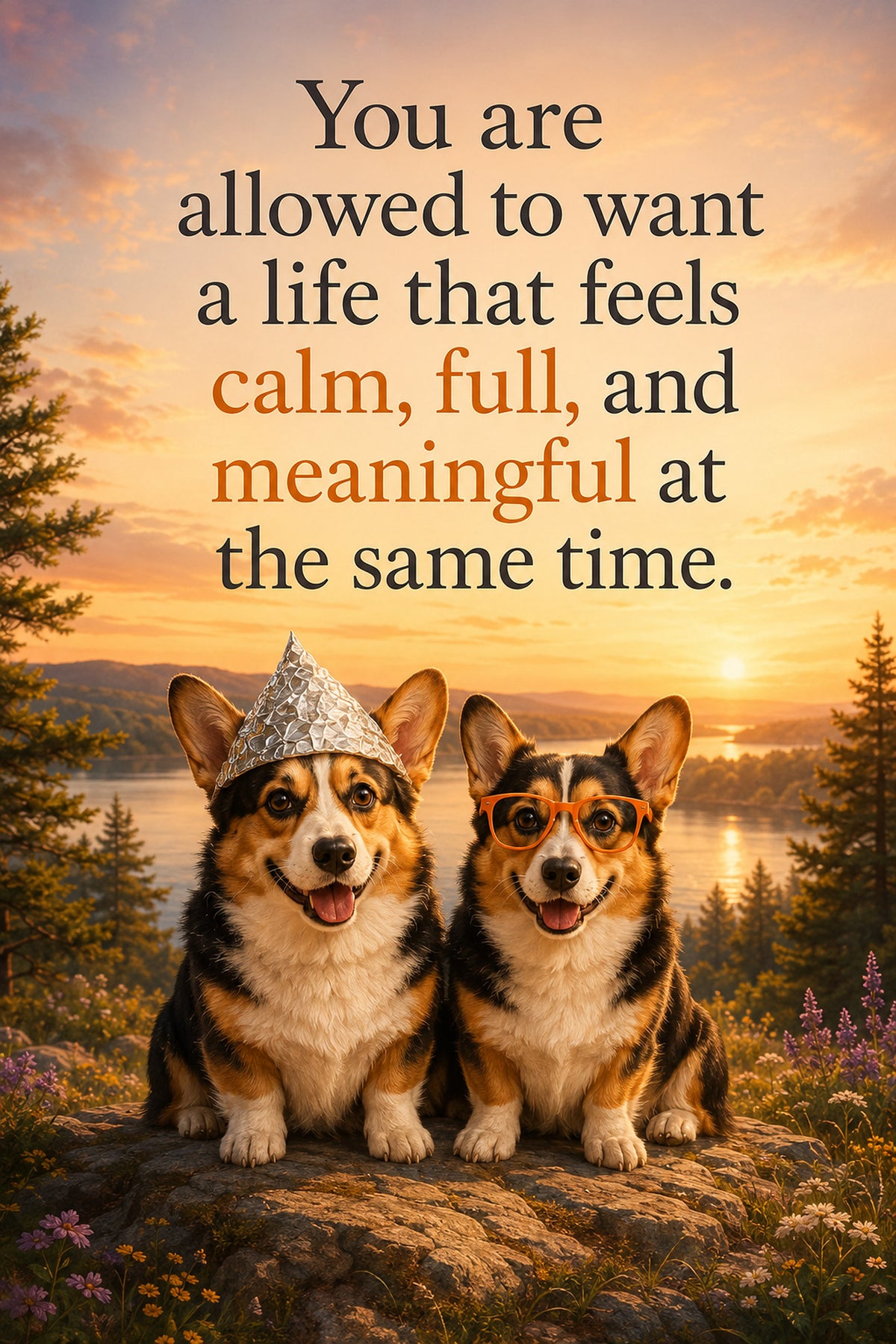 Corgi wall art print: "You are allowed to want a life that feels calm, full, and meaningful at the same time."